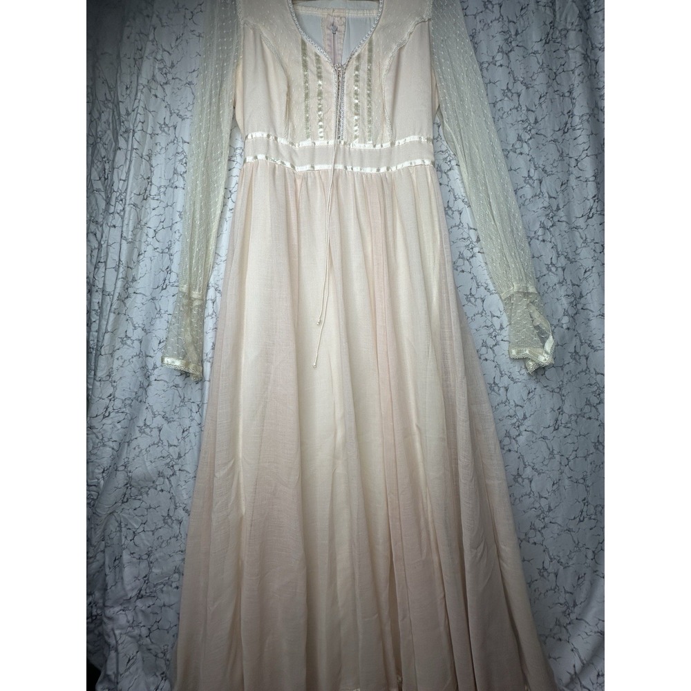 Vintage 1970s Gunne Sax Pink Sheer Sleeves w/ Belt Maxi Dress | Tagged Sz: 9 - Picture 4 of 9